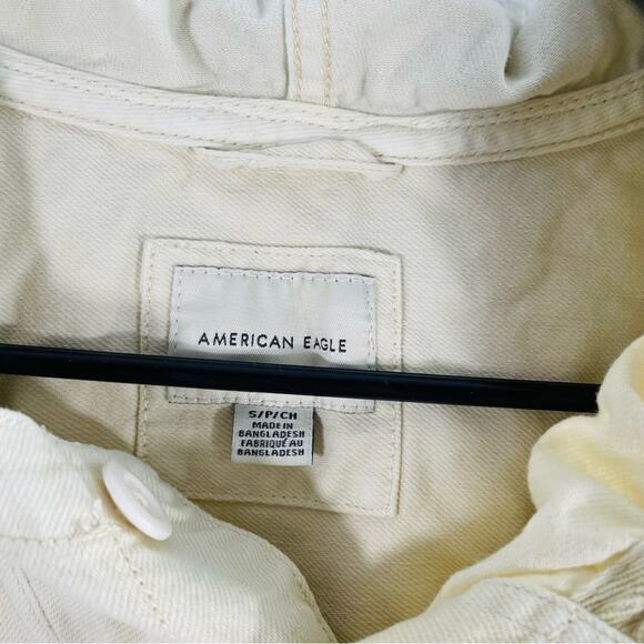 American Eagle Utility Hoodie Cream Tan Military Oversized Canvas Small - Picture 4 of 11